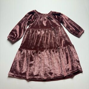 Velvet Long Sleeve Kids Dress - Pink